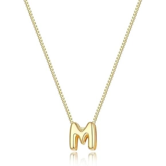 Bubble Gold Initial Necklace | 14K Gold Plated Box Chain - Picture 1 of 6